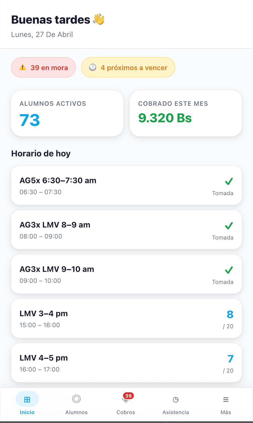 Pantalla de inicio de la app Mística